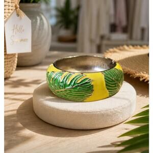 Sequins Yellow Green Palm Leaf Hinge Bangle Bracelet New